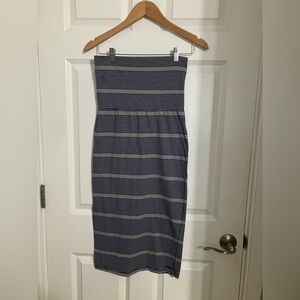 Roxy Navy/Cream Stripe Tube Strapless Dress Convertible Fold Over Skirt